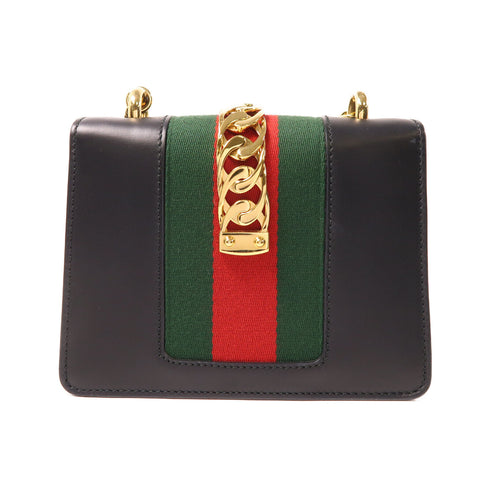 GUCCI GG GHW Sylvie Chain Shoulder Bag 431666 Calfskin Leather Black