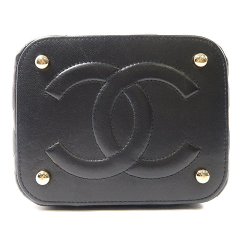 CHANEL Quilted CC GHW Vanity Chain Shoulder 2 Way Bag Lambskin Leather Black