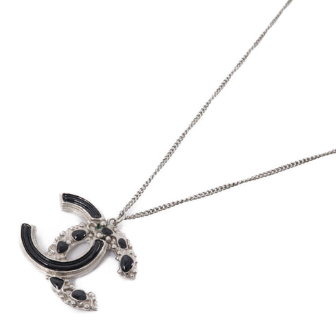 CHANEL CC Necklace Accessories Metal Black Silver