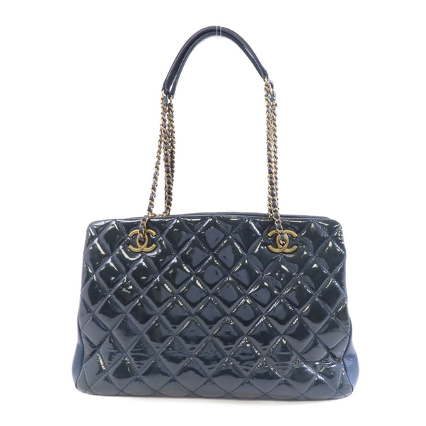 CHANEL Quilted CC GHW Chain Shoulder Bag Patent Leather Green