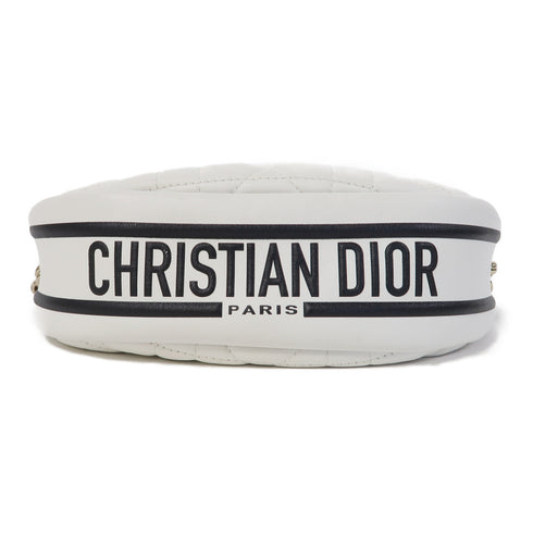 Christian Dior CD Vibe Hobo 2 Way Shoulder Bag Lambskin Leather White