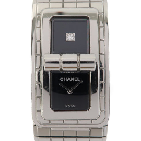 CHANEL CC Code Coco Quartz Watch H5144 Stainless Steel Black