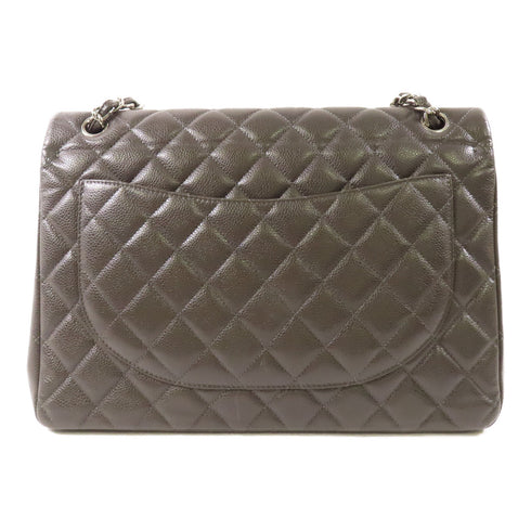 CHANEL CC SHW Maxi Classic Chain Shoulder Bag Calfskin Leather Gray Grey