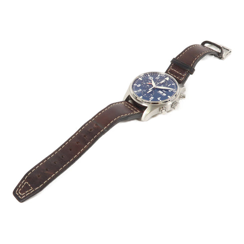 IWC Pilot Chronograph Automatic Watch IW377714 Stainless Steel Leather Blue