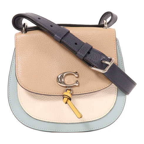 COACH SHW Shoulder Bag Calfskin Leather Blue/Beige/White