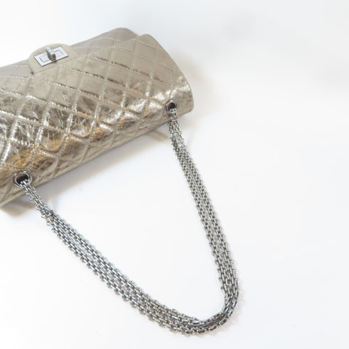 CHANEL Quilted CC SHW Jumbo 2.55 Chain Shoulder Calfskin Leather Metallic Gold