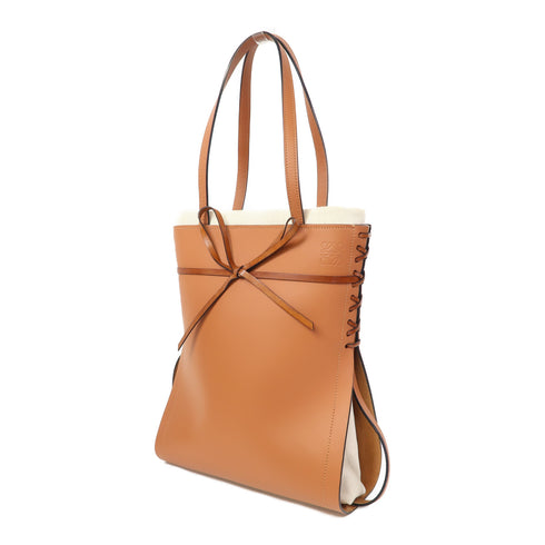 LOEWE Ikebana Shoulder Bag Calfskin Leather/Canvas Brown