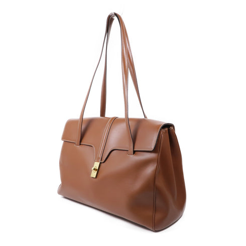 CELINE GHW Soft 16 Shoulder Bag Calfskin Leather Brown