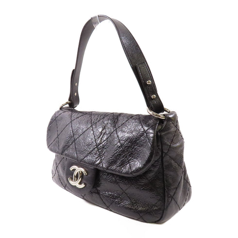 CHANEL CC SHW Shoulder Bag Calfskin Leather Black