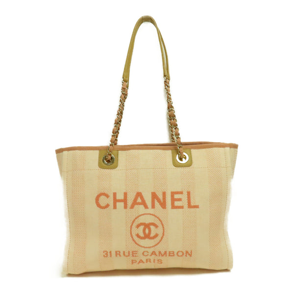 CHANEL CC GHW Deauville Tote Hand Bag Canvas Pink