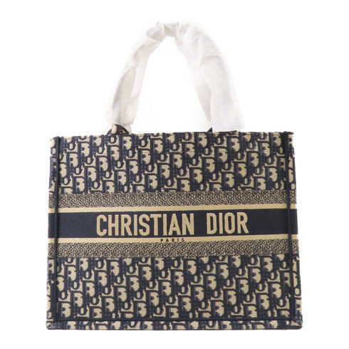 Christian Dior CD Book Tote Medium Handbag Tote Bag Canvas Blue Beige