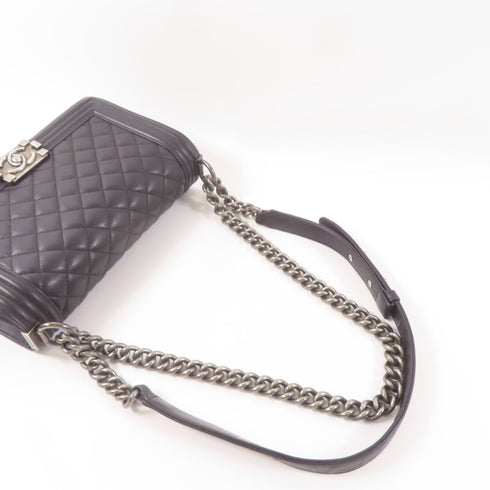 CHANEL CC Boy Chanel 25 Chain Shoulder Bag Calfskin Leather Black