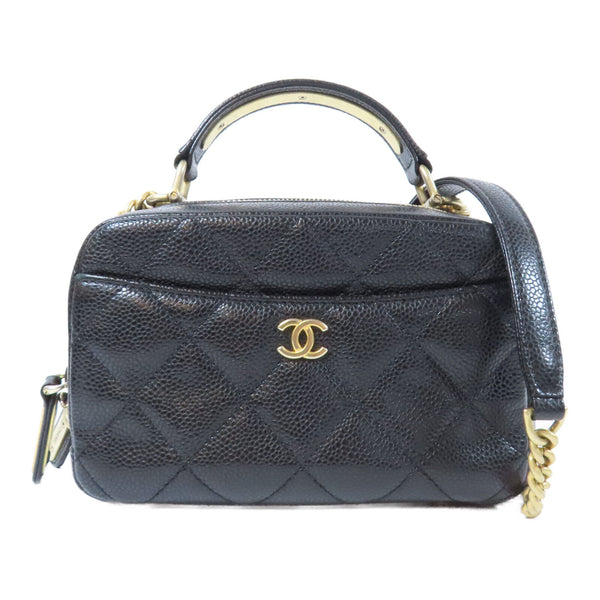 CHANEL Quilted CC GHW Carry Around Bowling 2 Way Bag A91906 Caviar Leather Black