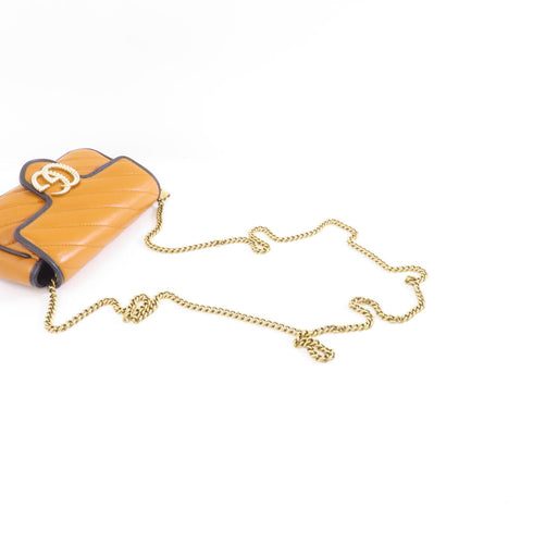 GUCCI GHW GG Marmont Chain Shoulder Bag 574969 Calfskin Leather Brown