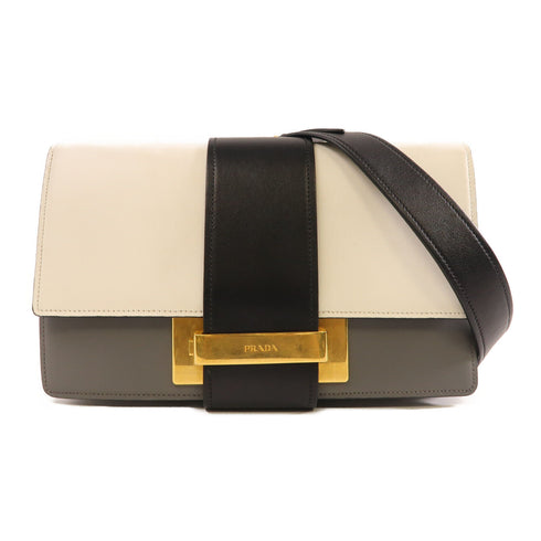 PRADA GHW Cahier Shoulder Bag Calfskin Leather 1BD069 Grey/White/Black