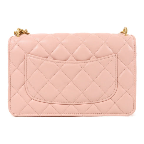 CHANEL CC GHW Wallet On Chain Shoulder Bag Lambskin Leather Pink