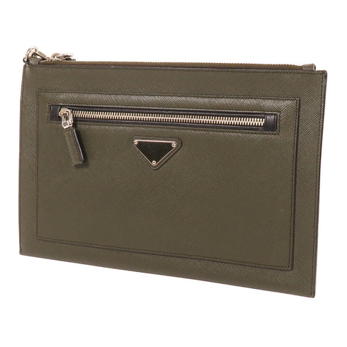 PRADA SHW Clutch Bag Pouch 2NH009 Saffiano Leather Green
