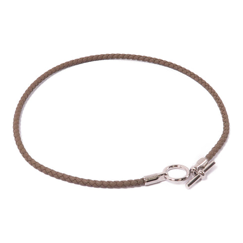 HERMES PHW Collier Glenan Necklace Leather 18/Etoupe
