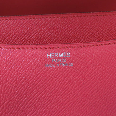 HERMES Epsom leather Constance 24 silver shoulder bag Flamingo/fire crane po...