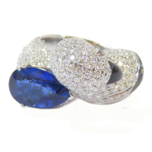 FINE JEWELRY 4.15ct Aquamarine/0.55ct Sapphire/2.86ct Diamond Ring 18KWG US#6.5