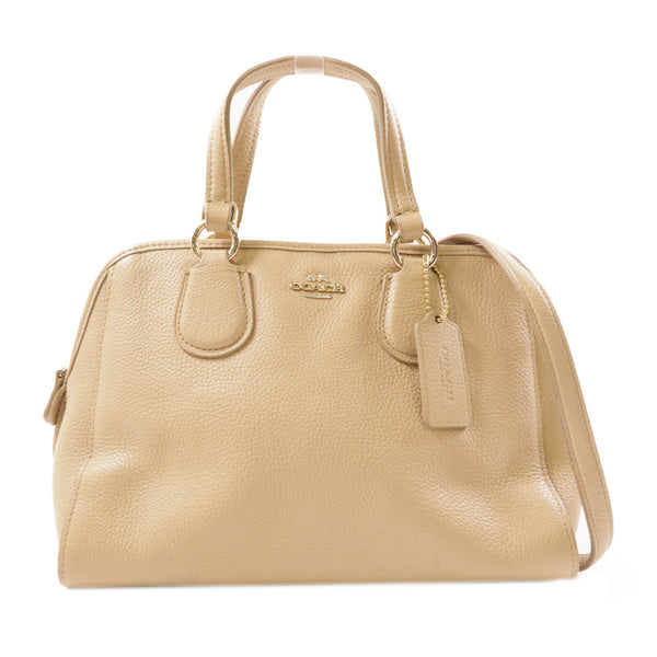 COACH GHW Shoulder Bag Calfskin Leather Beige
