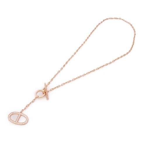 HERMES Chaine D'Ancre Contour Pendent Necklace 18K Pink Gold Diamond