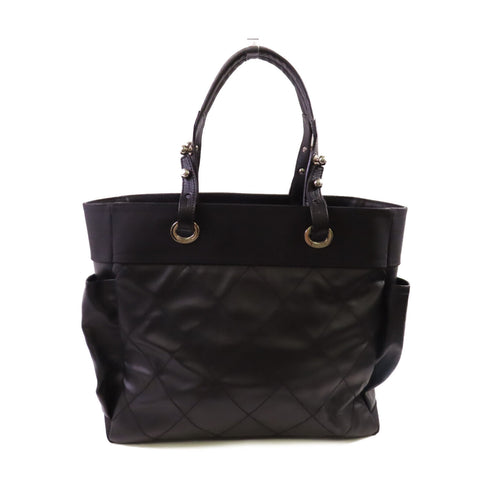 CHANEL Quilted CC SHW Biarritz Large Tote Bag Coated Canvas Black