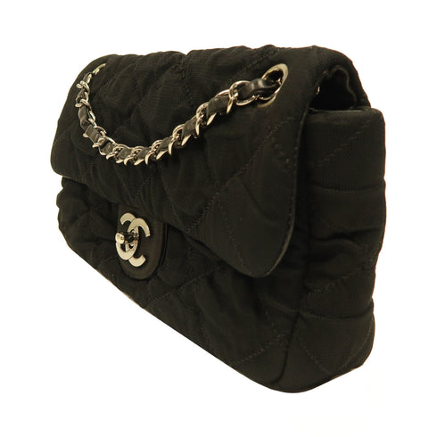 CHANEL Quilted CC SHW Chain Shoulder Bag Canvas Black