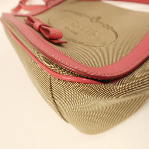 PRADA GHW Corsaire Cloth Crossbody Shoulder Bag Canvas Brown Pink