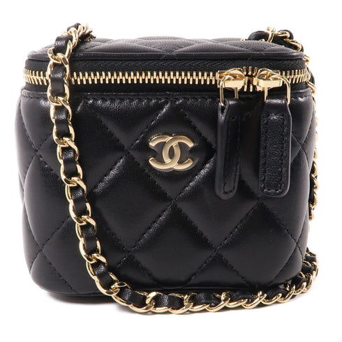 CHANEL CC GHW Vanity Case Chain Shoulder Bag Lambskin Leather Black