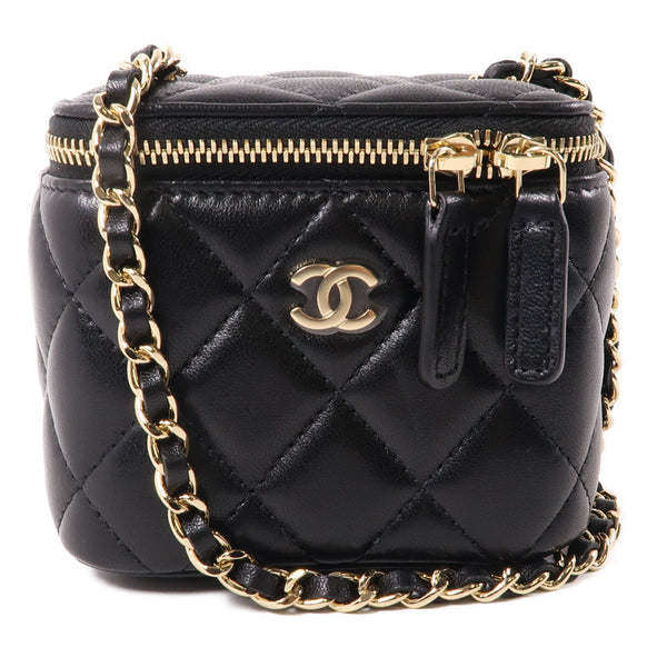 CHANEL CC GHW Vanity Case Chain Shoulder Bag Lambskin Leather Black