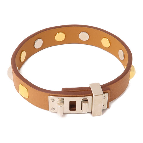 HERMES Mini Dog Bracelet Veau Swift Leather Brown Gold Silver