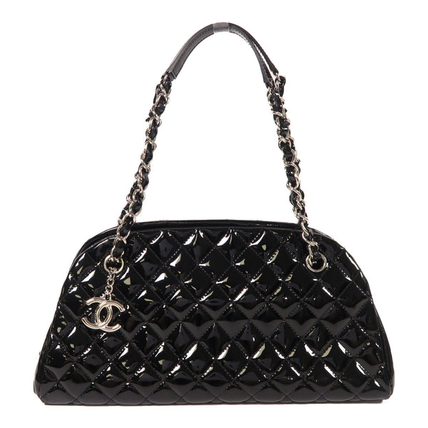 CHANEL CC SHW Chain Shoulder Bag Patent Leather Black
