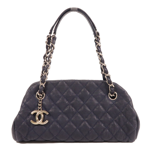 CHANEL CC SHW Chain Shoulder Bag Calfskin Leather Navy