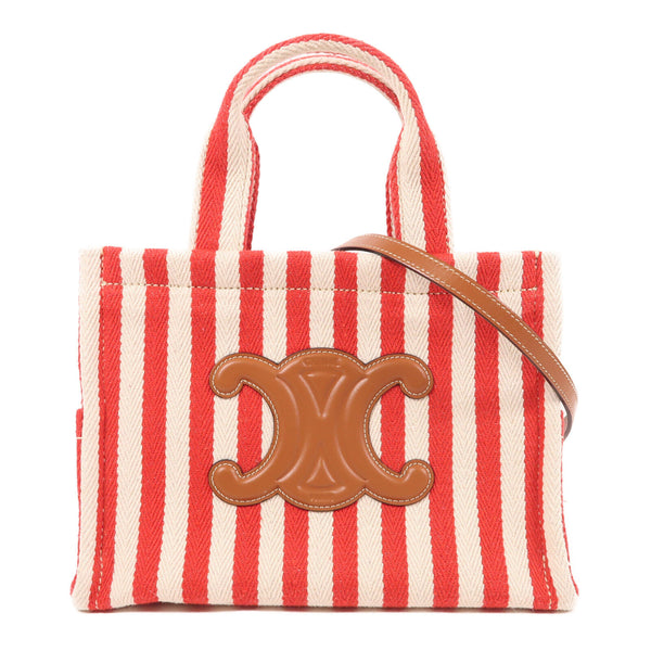 CELINE GHW 2 Way Shoulder Bag Canvas Red/White/Brown