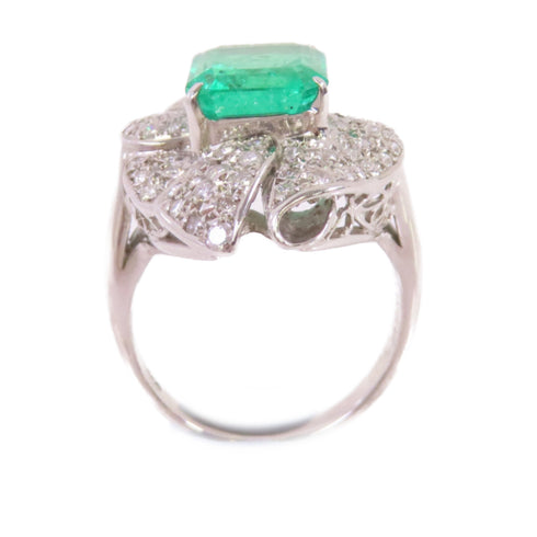 FINE JEWELRY 3.22ct Emerald 0.82ct Diamond Ring US#6.25 PT900 Platinum