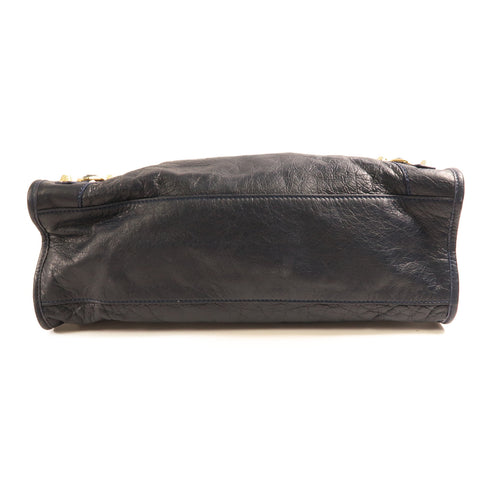 BALENCIAGA GHW City Bag 2 Way Shoulder Bag Calfskin Leather Navy
