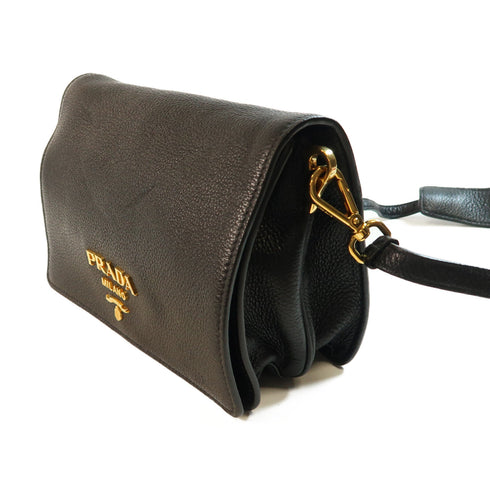 PRADA GHW Shoulder Bag Calfskin Leather 1BD102 Black