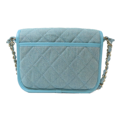 CHANEL Quilted CC GHW Small Messenger Flap Chain Shoulder Bag Denim Neon Blue