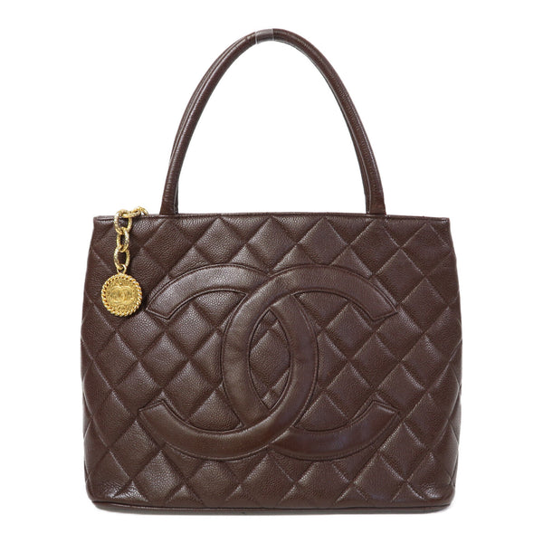 CHANEL Quilted CC GHW Vintage Hand Bag Calfskin Leather Brown
