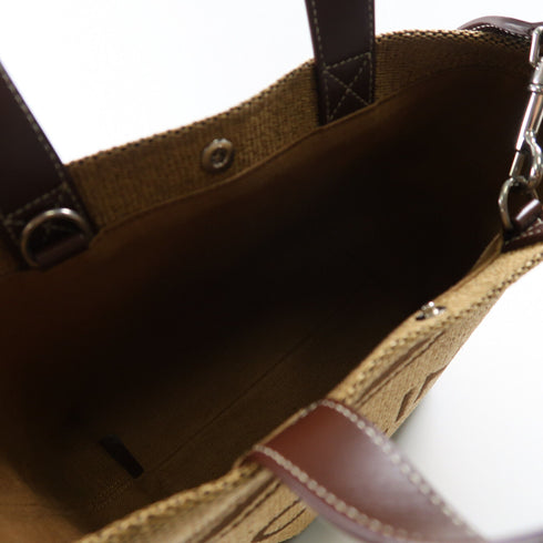 CELINE SHW Mini Cabas 2Way Shoulder Bag Raffia/Calfskin Brown 116992FRY.02NU