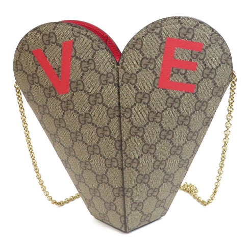 GUCCI GG GHW Chain Shoulder Bag PVC Coated Canvas Brown/Red