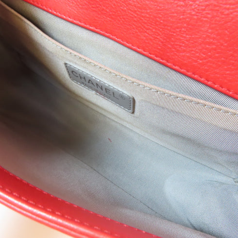 CHANEL Quilted CC Boy Chain Shoulder Bag Calfskin Leather Red