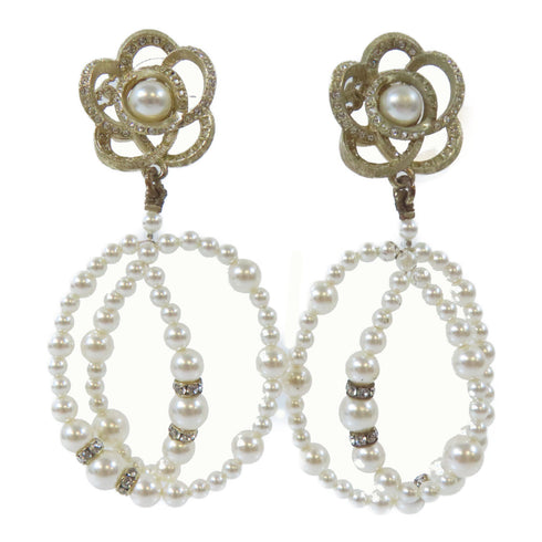 CHANEL CC Earrings A18/P Metal/PVC Gold/White