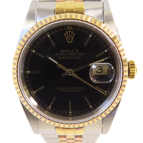 ROLEX Datejust 36mm Automatic Watch 16233 SS 18K Yellow Gold Black