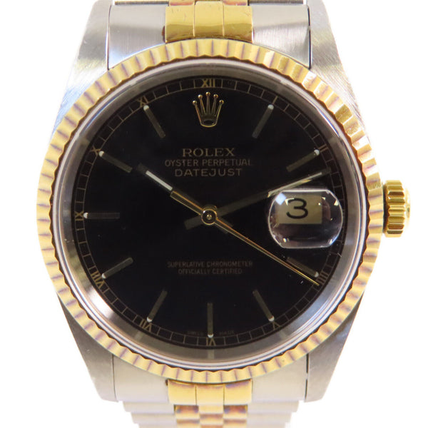 ROLEX Datejust 36mm Automatic Watch 16233 SS 18K Yellow Gold Black