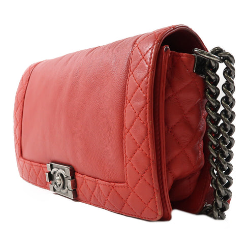 CHANEL CC Chain Shoulder Bag Calfskin Leather Red