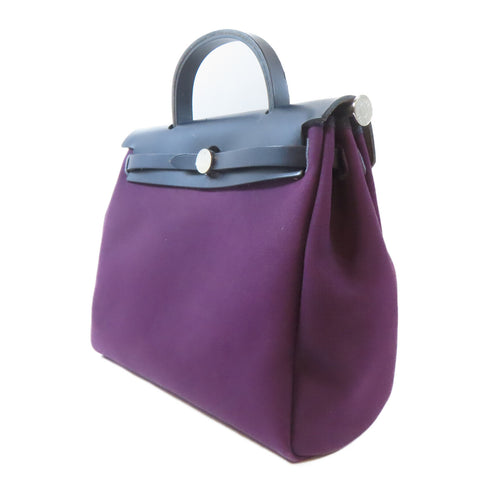 HERMES PHW Herbag PM 2 Way Shoulder Handbag Canvas Leather Cassis Bleu Indigo