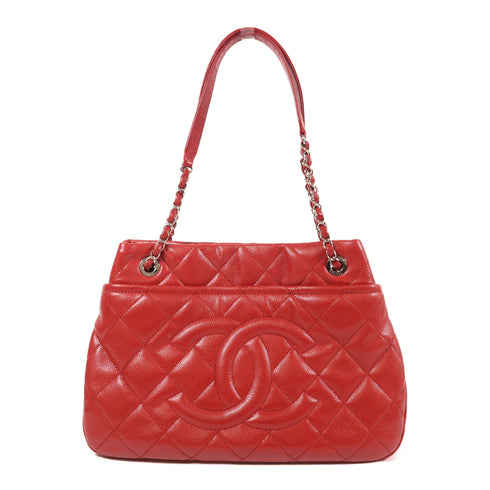 CHANEL CC SHW Chain Shoulder Tote Bag Calfskin Leather Red