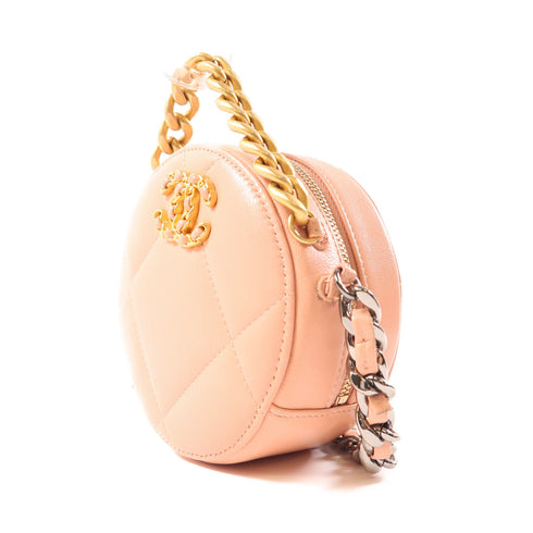 CHANEL CC Round Clutch 19 2 Way Shoulder Bag Handbag Lambskin Leather Pink